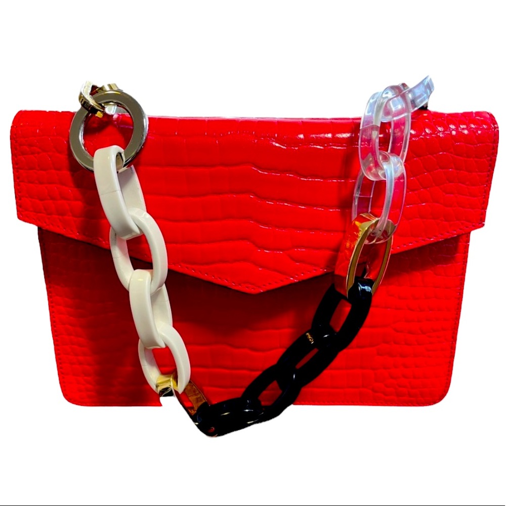 Les Petits Joueurs Mini Pixie Croc
Embossed Leather Bag with Chunky
Chain